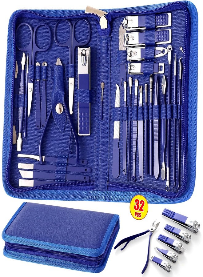 مجموعة مانيكير وباديكير، مجموعة مقص أظافر نسائية، 32 أداة عناية احترافية، مجموعة العناية بالأظافر تشمل العناية بالوجه والأظافر اليدوية والقدمين مع حقيبة سفر نسائية - Image 1